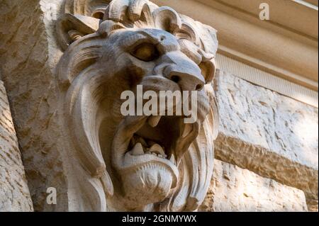 Gros plan d'un relief de la tête du lion Banque D'Images