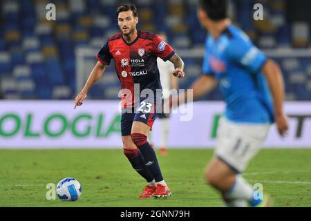 Naples, Italie. 26 septembre 2021. Luca Ceppitelli joueur de Cagliari, pendant le match de la ligue italienne Seriea entre Naples et Cagliari résultat final 2-0, match joué au stade Diego Armando Maradona. Naples, Italie, le 26 septembre 2021. (Photo par Vincenzo Izzo/Sipa USA) crédit: SIPA USA/Alay Live News Banque D'Images