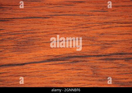 Acajou, une surface en bois rouge naturel avec des rayures naturelles noires profondes. Arrière-plan, motif, texture. Banque D'Images