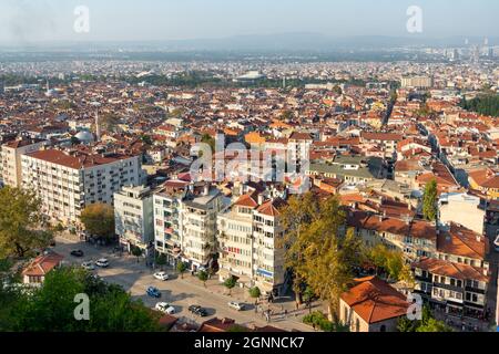 Vue panoramique de Bursa depuis le district de Tophane, Turquie. Banque D'Images