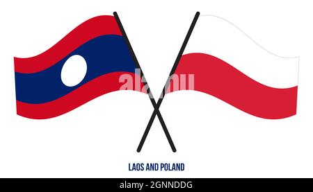 Drapeau du Laos et de la Pologne croisé et de style à plat. Proportion officielle. Corriger les couleurs. Illustration de Vecteur