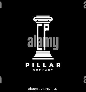 CP Monogram logo lettre piliers forme avocat style vecteur, entreprise d'avocats isolé dans fond noir Illustration de Vecteur