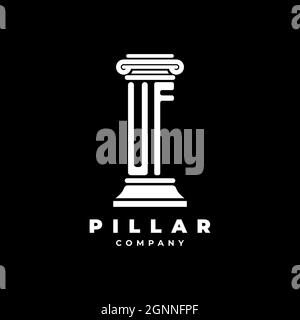 UF Monogram logo lettre piliers forme avocat style vecteur, entreprise d'avocats isolé dans fond noir Illustration de Vecteur