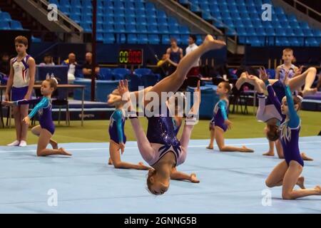 Moscou, Russie. 12 décembre 2018. Performances artistiques avant le début de la compétition pendant l'événement. Le XXV Tournoi international de gymnastique pour la coupe du champion olympique Mikhail Voronin s'est tenu au complexe sportif Olimpiyskiy. (Photo de Mihail Siergiejewicz/SOPA Imag/Sipa USA) crédit: SIPA USA/Alay Live News Banque D'Images