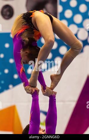 Moscou, Russie. 12 décembre 2018. Performances artistiques avant le début de la compétition pendant l'événement. Le XXV Tournoi international de gymnastique pour la coupe du champion olympique Mikhail Voronin s'est tenu au complexe sportif Olimpiyskiy. (Photo de Mihail Siergiejewicz/SOPA Imag/Sipa USA) crédit: SIPA USA/Alay Live News Banque D'Images