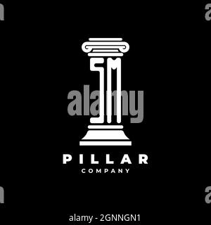 SM Monogram logo lettre piliers forme avocat style vecteur, société d'avocats isolé dans fond noir Illustration de Vecteur