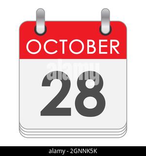 Octobre 28. Une feuille du calendrier de flip avec la date du 28 octobre. Style plat. Illustration de Vecteur