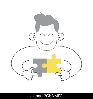 Puzzle Homme reliant pièces de puzzle problème et résoudre le concept Illustration de Vecteur