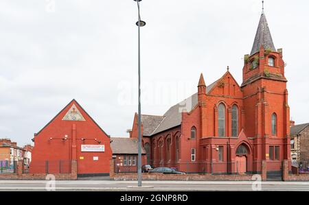 Shree Radha Krishna Temle, 253 Edge Lane, (ancienne église galloise) Liverpool 7. Photo prise en septembre 2021. Banque D'Images