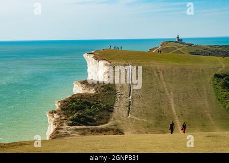 Phare Belle Tout à East Sussex sur les falaises blanches près de Beach Head Banque D'Images