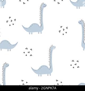 Joli motif dinosaure - motif dinosaure puéril sans couture dessiné à la main. Illustration vectorielle Illustration de Vecteur