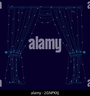 Élément filaire de rideaux faits de lignes bleues avec des lumières brillantes sur un fond sombre. Illustration vectorielle. Illustration de Vecteur