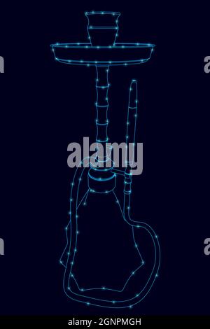 Le contour de la narguilé est bleu avec des lumières brillantes sur un fond sombre. Illustration vectorielle. Illustration de Vecteur