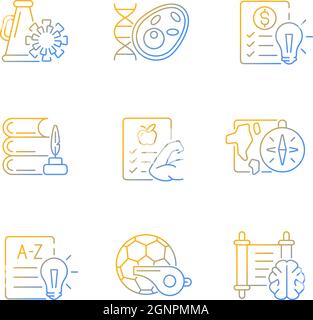 Ensemble d'icônes de vecteur linéaire de gradient de divers sujets d'école Illustration de Vecteur
