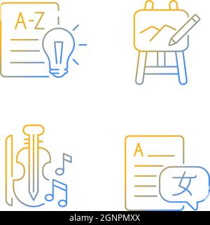 Variété de sujets dans l'école gradient linéaire vecteur icônes ensemble Illustration de Vecteur