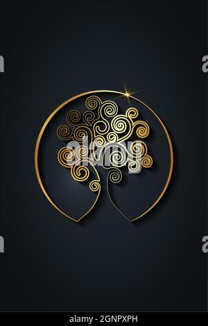 Logo de l'arbre de vie, mandala spirituelle d'or, géométrie sacrée. Symbole doré lumineux de l'harmonie et de l'équilibre. Talisman mystique, signe rond de luxe v Illustration de Vecteur