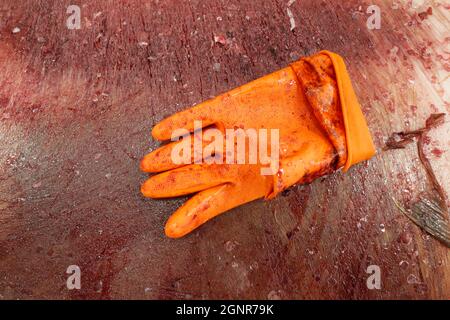 Marché du poisson. Gant orange. Émirats arabes Unis. Banque D'Images