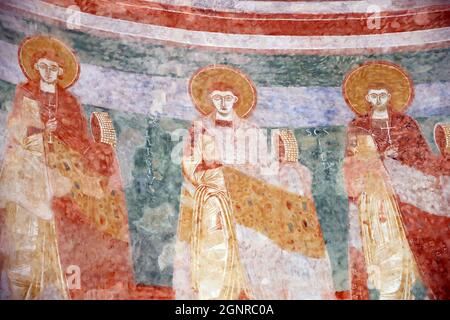 Basilique patriarcale d'Aquileia. Crypte des fresques du XIIe siècle. Italie. Banque D'Images