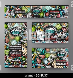 Ensemble de modèles d'identité d'entreprise de coronavirus de vecteur de dessin animé Illustration de Vecteur