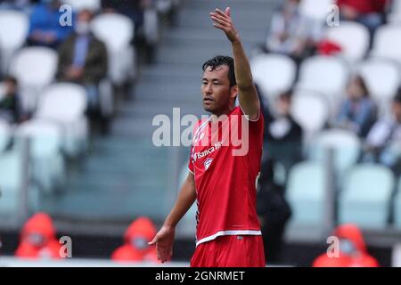 Maya Yoshida de UC Sampdoria gestes pendant la série Un match entre Juventus FC et UC Sampdoria. Banque D'Images