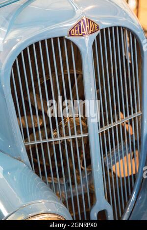 Emblème de la marque Delahaye, Brooklands Museum, Weybridge, Surrey, Angleterre Banque D'Images