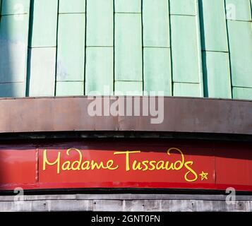 Image en gros plan de l'entrée de Madame Tussauds, le célèbre musée de cire de Londres Banque D'Images