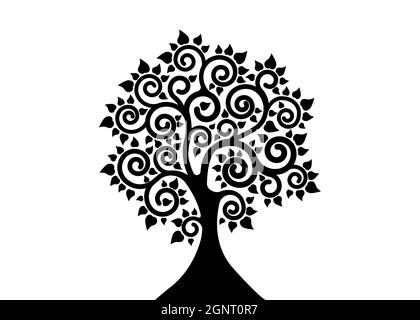 Le modèle de logo de l'arbre de Bodhi, concept de l'arbre de vie, vecteur d'icône de silhouette de jour de Vesak sacré isolé sur fond blanc Illustration de Vecteur