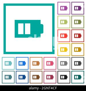 La demi-batterie avec deux unités de charge alterne les icônes de couleur plate avec des cadres quadrants sur fond blanc Illustration de Vecteur