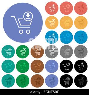Télécharger le panier contour multi-couleurs plates icônes sur les arrière-plans ronds. Inclut des variantes d'icônes blanches, claires et sombres pour les effets de survol et d'état actif Illustration de Vecteur