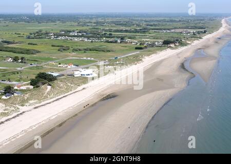 France, Manche (50), Sainte-Marie-du-Mont, la plage du débarquement du 6 juin 1944 Plage de l'Utah (vue aérienne) // France, Manche, Ste Marie du Mont, Uta Banque D'Images