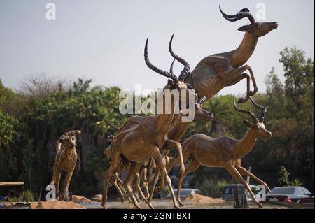 Statue d'antilope Sun City est une ville sud-africaine et méga-station de 15 000 habitants, située dans la province du Nord-Ouest, près de la ville de Rutenbur Banque D'Images