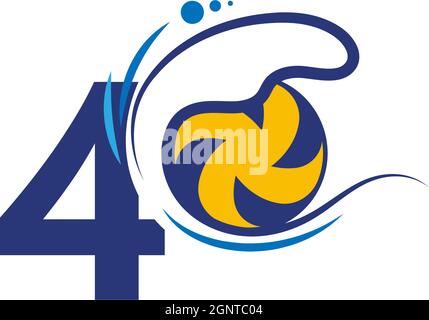 Le logo numéro 4 et le volley-ball ont frappé dans les vagues de l'eau Illustration de Vecteur