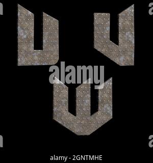Rendu 3D de l'alphabet de la plaque en étoile métallique - lettres U-W. Banque D'Images