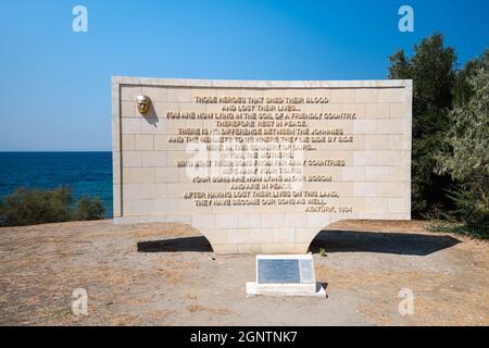 Canakkale, Turquie - septembre 2021 : monument du discours d'Ataturk sur le site de l'ANZAC sur la crique de la première Guerre mondiale, débarquement des ANZAC sur la péninsule de Gallipoli Banque D'Images