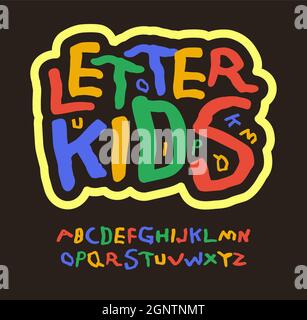 Lettres enfants colorées, abc éducation, police enfants. Alphabet multicolore pour le logo amusant, décoration d'art d'anniversaire, jeu d'école, lettrage de bande dessinée Illustration de Vecteur
