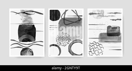 Couvertures abstraites aquarelle. Conceptions vectorielles minimalistes. Texture contemporaine créative. Aquarelle, ensemble de motifs géométriques Illustration de Vecteur