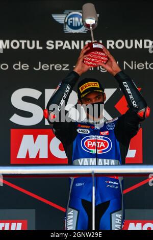 WSBK 2021 Superbike, 2e course #54 Toprak Razgatlioglu vainqueur du week-end Banque D'Images