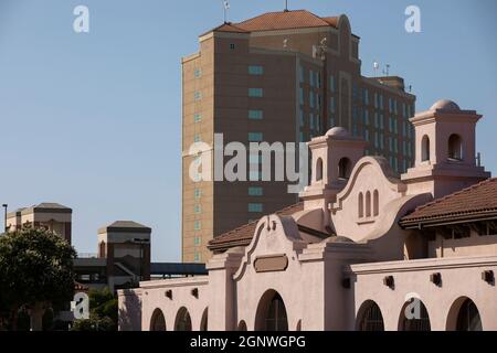 Après-midi, vue sur la ville historique de Modesto, Californie, États-Unis. Banque D'Images