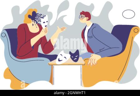 Faux parler, personne mentant et portant des masques vecteur Illustration de Vecteur