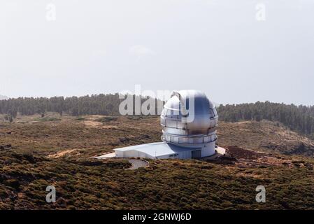 El Paso, Espagne - 14 août 2021 : Observatoire astronomique Roque de Los Muchachos, la Palma, îles Canaries. Gran Telescopio Canarias Banque D'Images