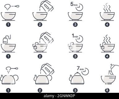 Boissons et tasses avec thé chaud ou boissons au thé Illustration de Vecteur