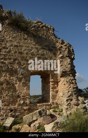 Château de Montfort. QAl'at al-Qurain ou QAl'at al-Qarn - 'Château de la petite Corne' un château Crusader en ruines dans la région de la haute Galilée. Ruines de Monfo Banque D'Images