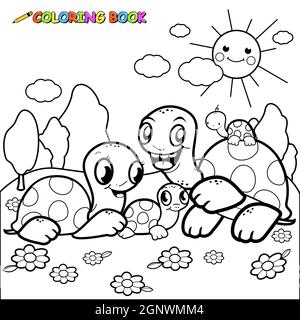 De jolies tortues dans le jardin. Page de couleur noir et blanc. Banque D'Images