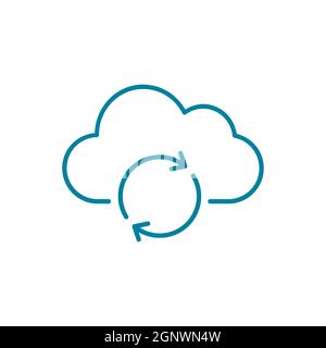 Icône de ligne de synchronisation du Cloud. Nuage avec flèches de cercle. Symbole de sauvegarde des données en ligne. Actualiser la boucle. Concept de connexion de périphérique serveur. Cloud computing Illustration de Vecteur