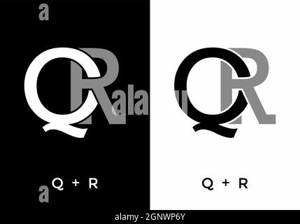 Couleur noire et blanche du dessin de la lettre initiale QR Illustration de Vecteur