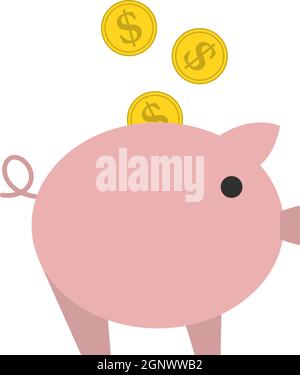 Les pièces de monnaie d'or tombent dans l'icône de la banque de Piggy Illustration de Vecteur