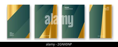 Jeu d'illustrations vectorielles de couverture luxueux et riches, papier d'aluminium doré et lignes dorées. Invitation de modèle d'arrière-plan abstrait bleu jaune. Formes géométriques motif tendance pour la présentation, l'impression, le web Illustration de Vecteur