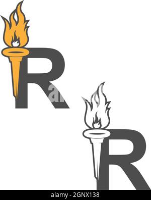 Logo de l'icône lettre R combiné à un motif d'icône de torche Illustration de Vecteur