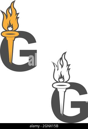 Logo de l'icône de la lettre G combiné à l'icône de la torche Illustration de Vecteur