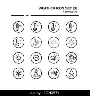 Icône de la ligne météo et météorologie définie dans un cercle. Température, humidité et phénomène naturel. Illustration vectorielle Illustration de Vecteur